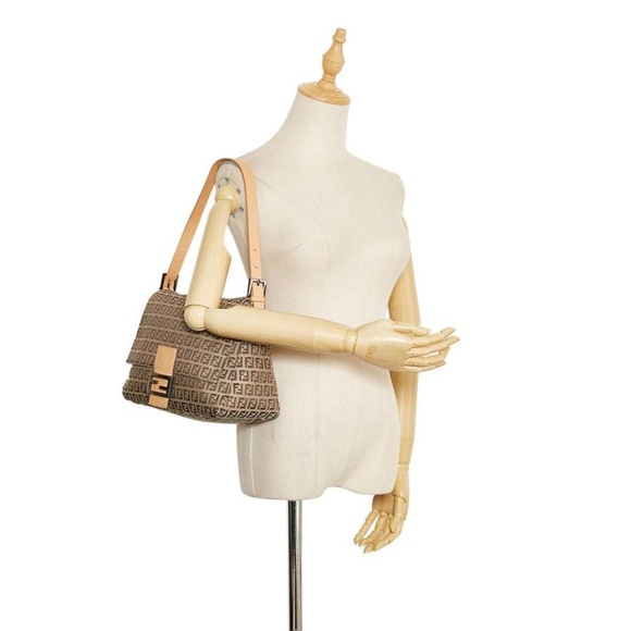 Authentic Fendi Zucchino Canvas Mamma Forever Shoulder Bag Brown/Beige - Picture 3 of 13